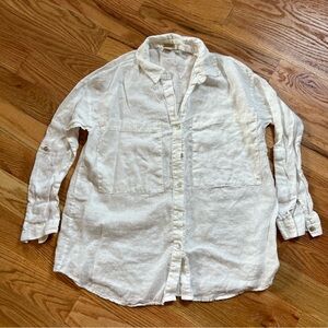 Magaschoni White Linen Relaxed Button-Down Shirt